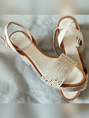 Tory Burch Cream Laser-Cut Espadrille Wedge Sandals